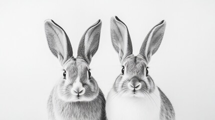 Obraz premium Two Adorable Bunnies: A Black and White Portrait