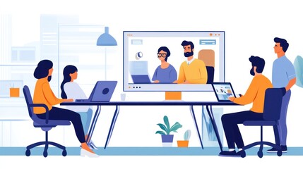 Team video conferencing in modern office. (2)