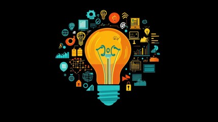 Bright idea, innovation, technology, and data analytics concept.
