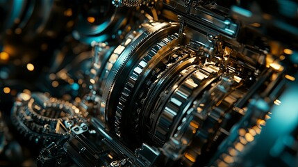 Fototapeta premium macro car transmission system during maintenance in industrial assembly