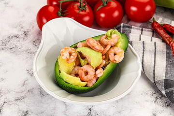 Dietary avocado cut with prawn