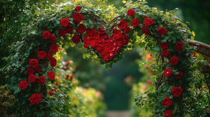 Heart-Shaped Rose Archway: A Romantic Garden Scene