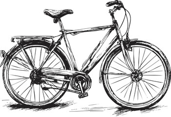 Fototapeta premium Vintage bicycle sketch illustration in black and white, showcasing classic design.