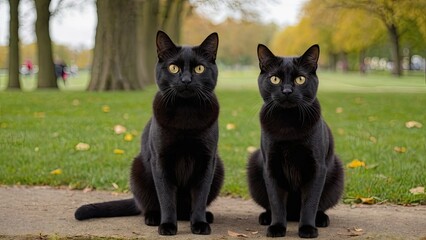 Obraz premium Black british shorthair cat in the park