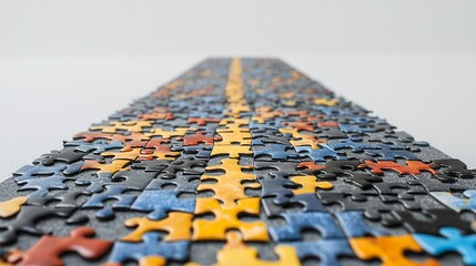 Fototapeta premium A Long Journey of Puzzle Pieces: A Path to Completion