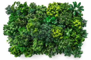 Clear Pixel Image of Aerial View of Tropical Forest Trees Isolated on White Background