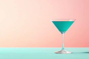 Vibrant Blue Cocktail in Martini Glass on Soft Pastel Background