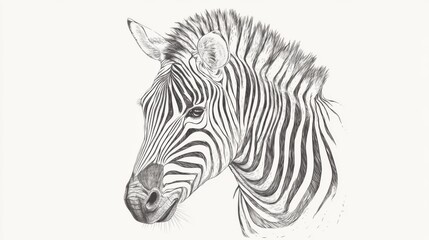 Detailed pencil sketch of a zebra's head and neck, showcasing its distinctive stripes against a white background.