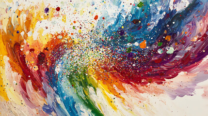  3D layered rainbow glitter sparkles, floating particles, depth and mystery