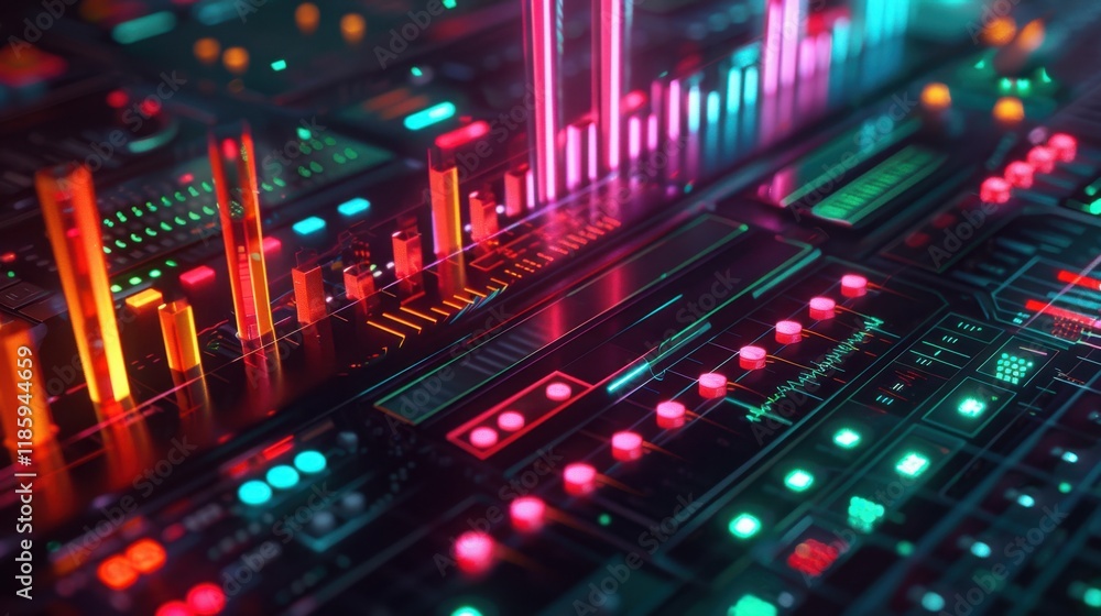 Poster digital data visualization with colorful graphs and charts