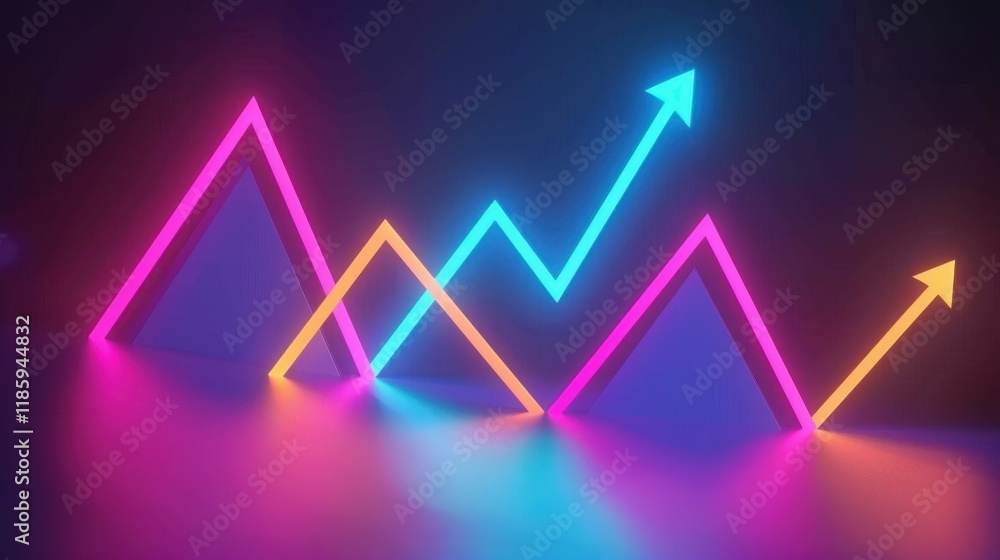 Aufkleber neon geometric shapes with glowing lines represent growth and progress. vibrant colors create dynami