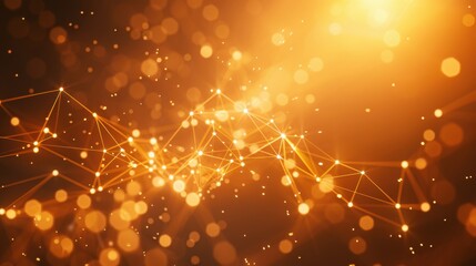 Bright golden abstract background with glowing particles and lines