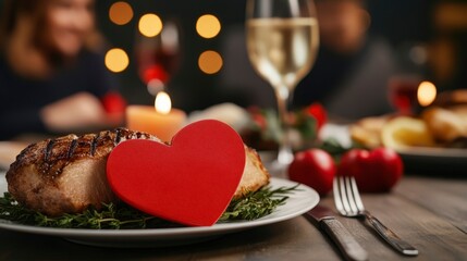 Fototapeta premium Romantic Dinner Setup with Heart Shape Decoration and Candlelight