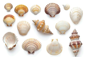 Flawless Image of Set of Sea Shells Isolated on White Background