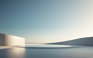 A minimalist, futuristic architectural design with an empty space
