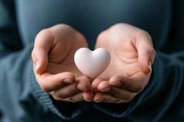 Obraz premium Doctor holding white heart symbol representing care and medical support.