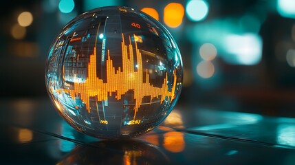Crystal ball displaying stock market graph symbolizing financial trends and predictions