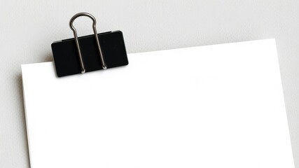 A black paper clip is attached to the edge of a white notepad, office supply, notepad, organizational tool