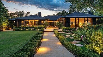 Modern house with sleek architecture beautifully land