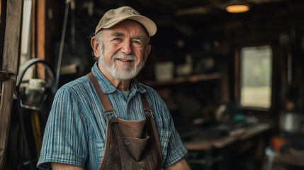 Senior craftsman in traditional workshop. Perfect for skilled trades, artisanal work, and experienced craftsmanship.