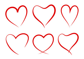 Hand drawn heart icon for valentine day. Doodle red heart outline frame background.