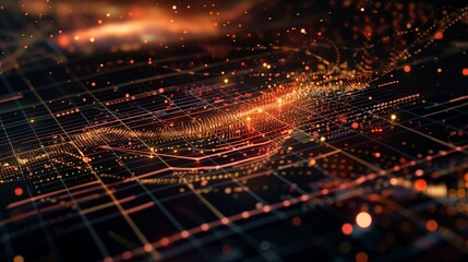 A scatter plot showing financial data points with a clear trend line, isolated on a digital interface with gridlines.