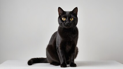Portrait of Black british shorthair cat on grey background