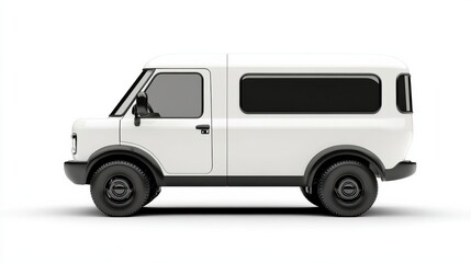 Minimalist White Delivery Van Side View for Transportation and Logistics Concepts. Car Mockup for Marketing Concepts.