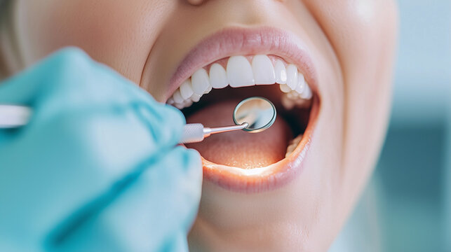 Close-up of dental examination with patient in clinic