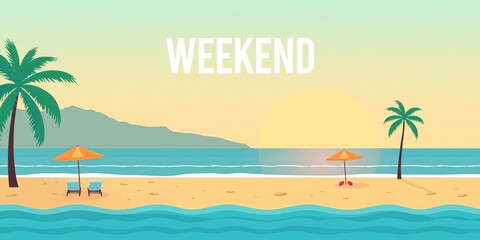 Obraz premium Illustration of summer vacation weekend beach theme with vibrant patterns perfect for posters, cover art, and banners, weekend, posters, vacation