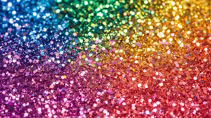 Bokeh dot rainbow glitter background, scattered sparkles in varying sizes, magical sparkle overlay