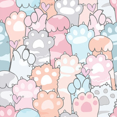 Cute pastel of animals footprint cartoon seamless pattern