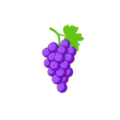 This illustration of a bunch of vibrant purple grapes with a green leaf showcases freshness and health, ideal for various food and wellness projects or creative designs.