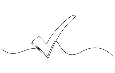 Continuous line is creating the shape of a check mark, One continuous line drawing check mark, Vector illustration of check mark continuous one line drawing