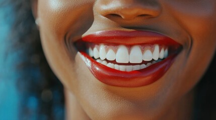Fototapeta premium Close-up of a confident smile featuring healthy, straight teeth, symbolizing professional dental results.