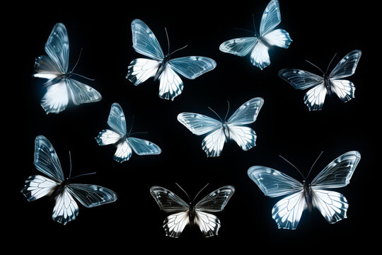 x-ray effect image of butterflies on black background