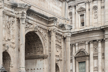 Obraz premium Roman Forum archaelogical site destination. Luca Martina church. Rome, Italy