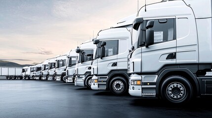 A fleet of trucks parked at a freight network hub, highlighting efficient cargo distribution
