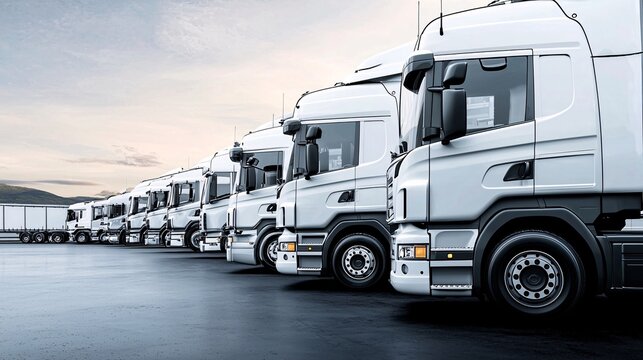 A fleet of trucks parked at a freight network hub, highlighting efficient cargo distribution