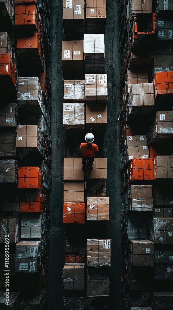 Poster a warehouse worker scanning barcodes on packages using cargo management software for real-time inven