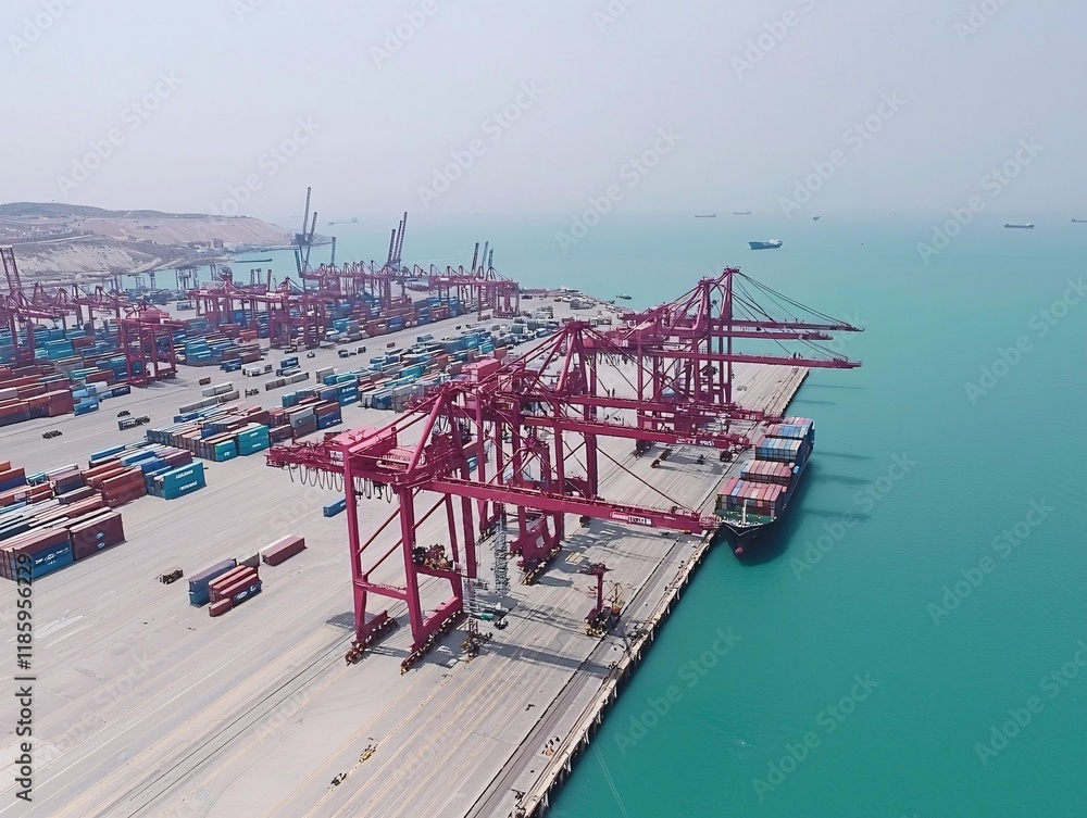Aufkleber an aerial view of a bustling port showcasing efficient freight coordination and container movement