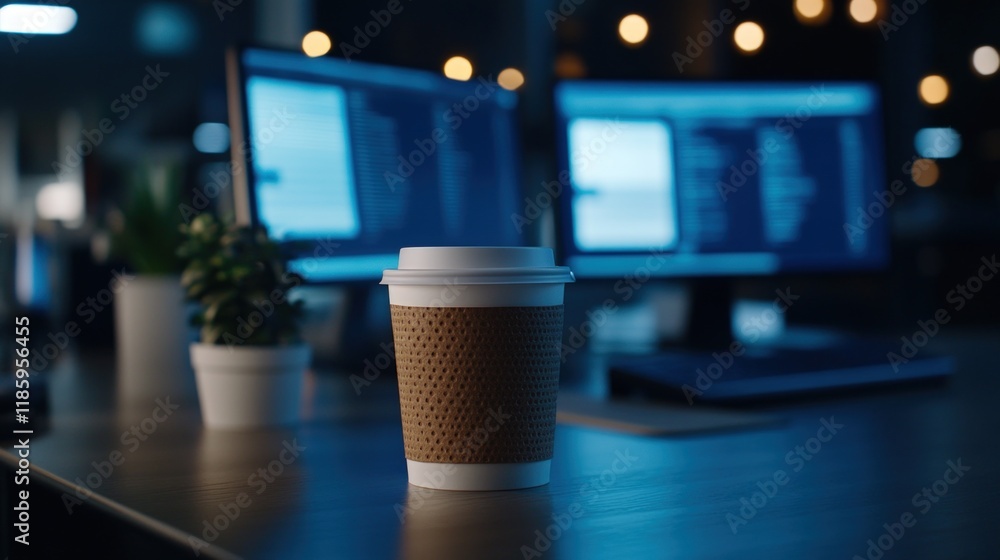 Poster night shift: coffee break in a programmer's workspace