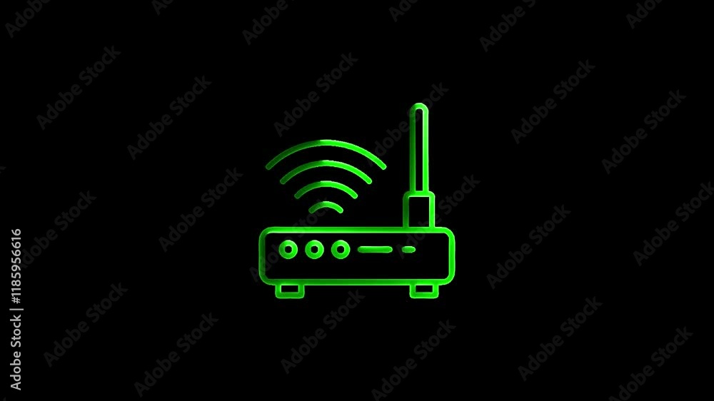Aufkleber glowing neon line router and wi-fi signal icon isolated on black background. wireless ethernet modem