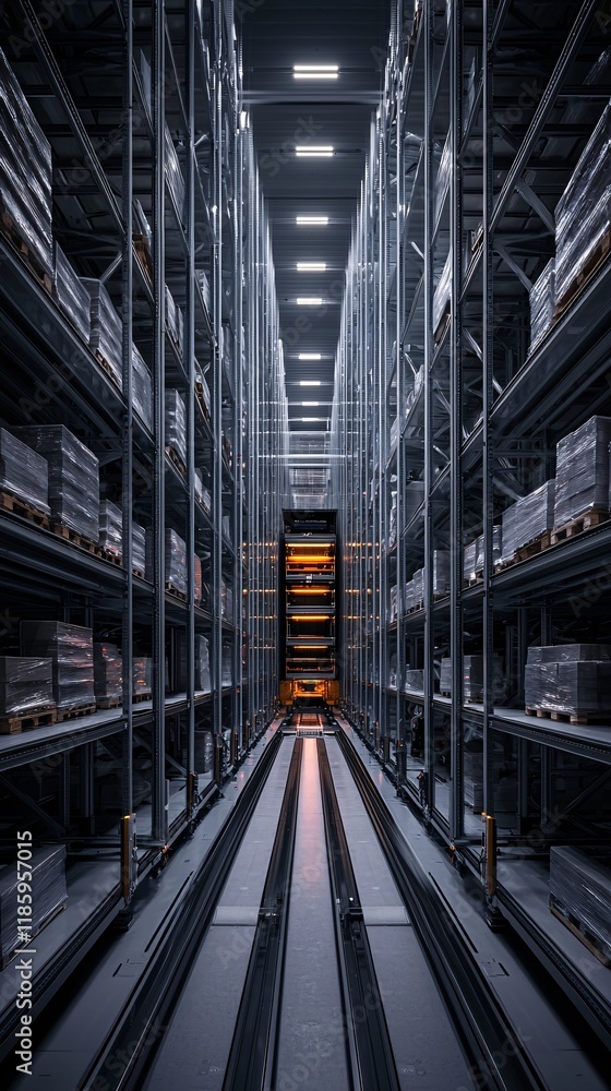 Poster a robotics-assisted warehouse where automated systems handle freight loading and unloading tasks