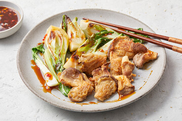 Breaded Oyster Mushrooms with Pak Choi