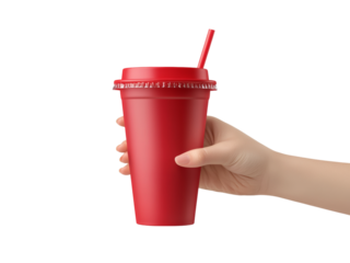 Red Drink Cup Held by Hand Against White Background Isolated on transparent background
