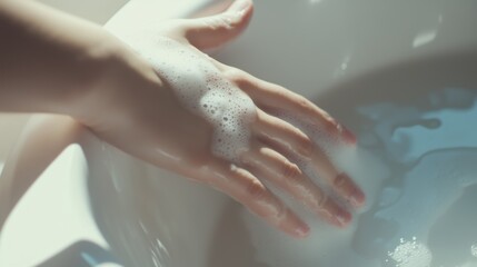 Fototapeta premium A Person Washing Their Hands in a Large Bowl of Water - Generative AI