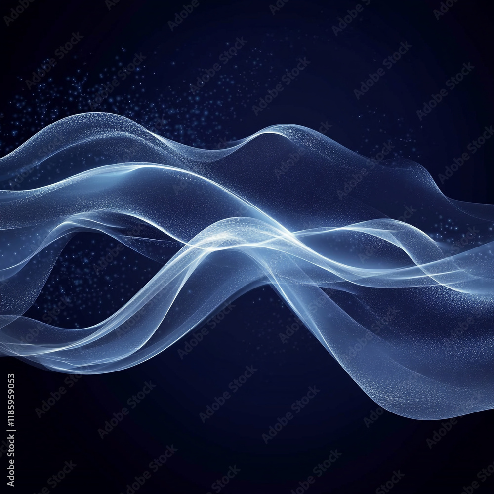 Aufkleber flowing light waves create mesmerizing patterns in dark blue background