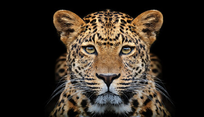 Obraz premium Beautiful leopard Portrait isolated on black background