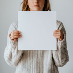 woman holding blank card, brochures mockup, demonstration mockup, copy space